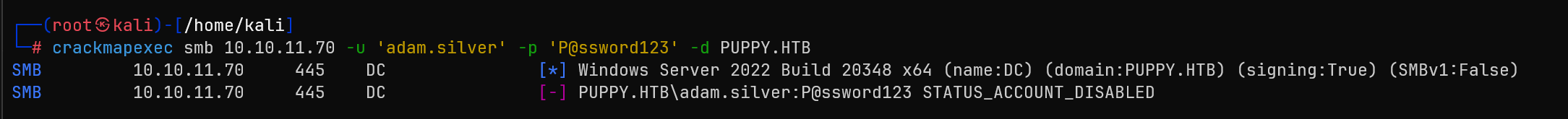 Account disabled error when attempting to authenticate