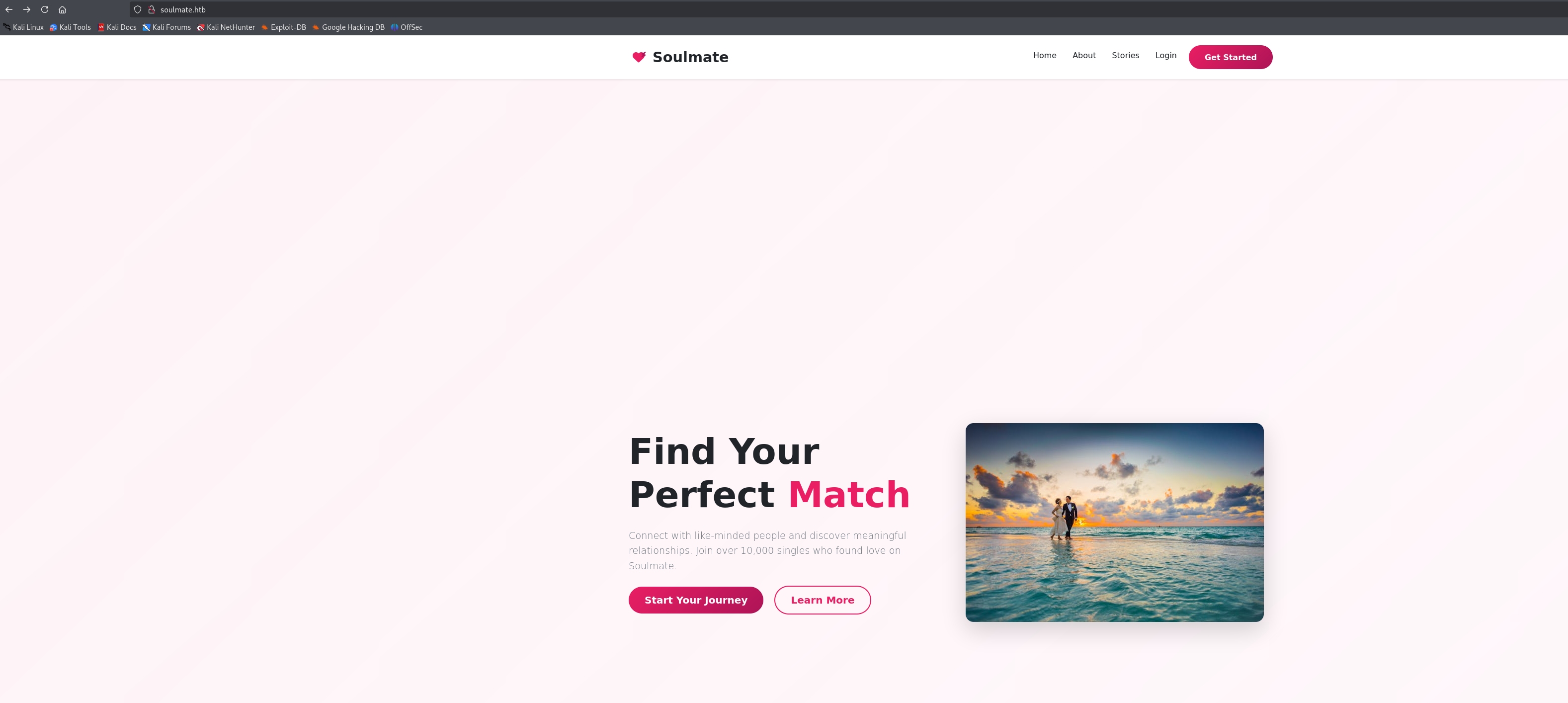 Soulmate homepage showing a dating application interface