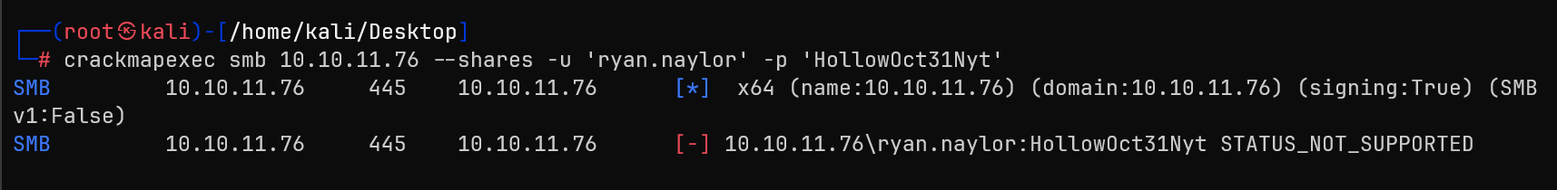 Initial SMB access attempt showing access denied